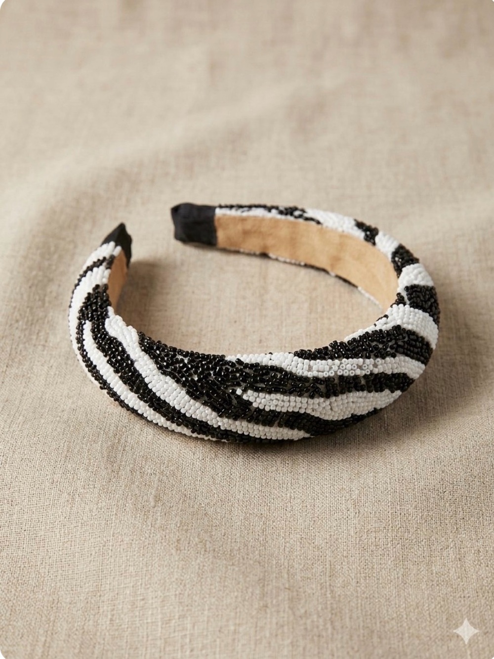Beaded Zebra Pattern Headband - Black & White
